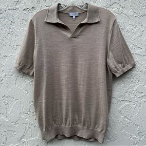 REISS Duchie Merino Wool Polo Shirt Short Sleeve Mens Medium Open Collar Beige